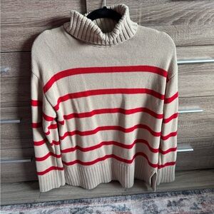 Old Navy Red and Tan Striped Turtleneck Sweater